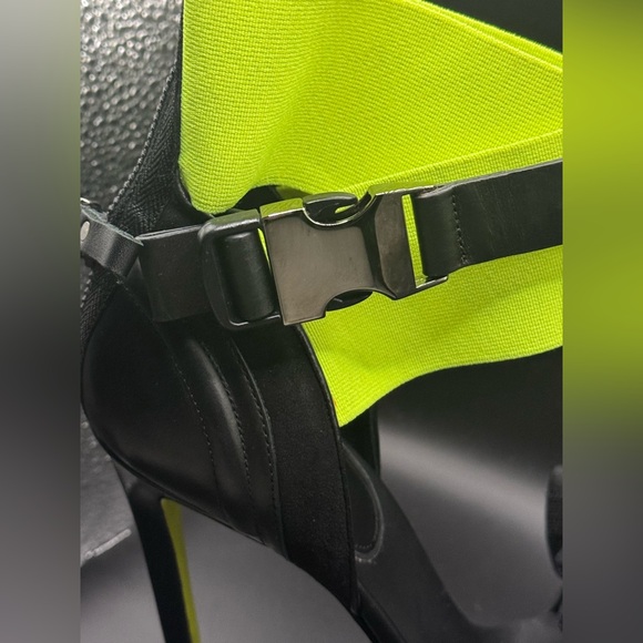 Balmain Runway Heels Size 38 Neon Strap Black Tulle Ruffle Sandals - Picture 4 of 14